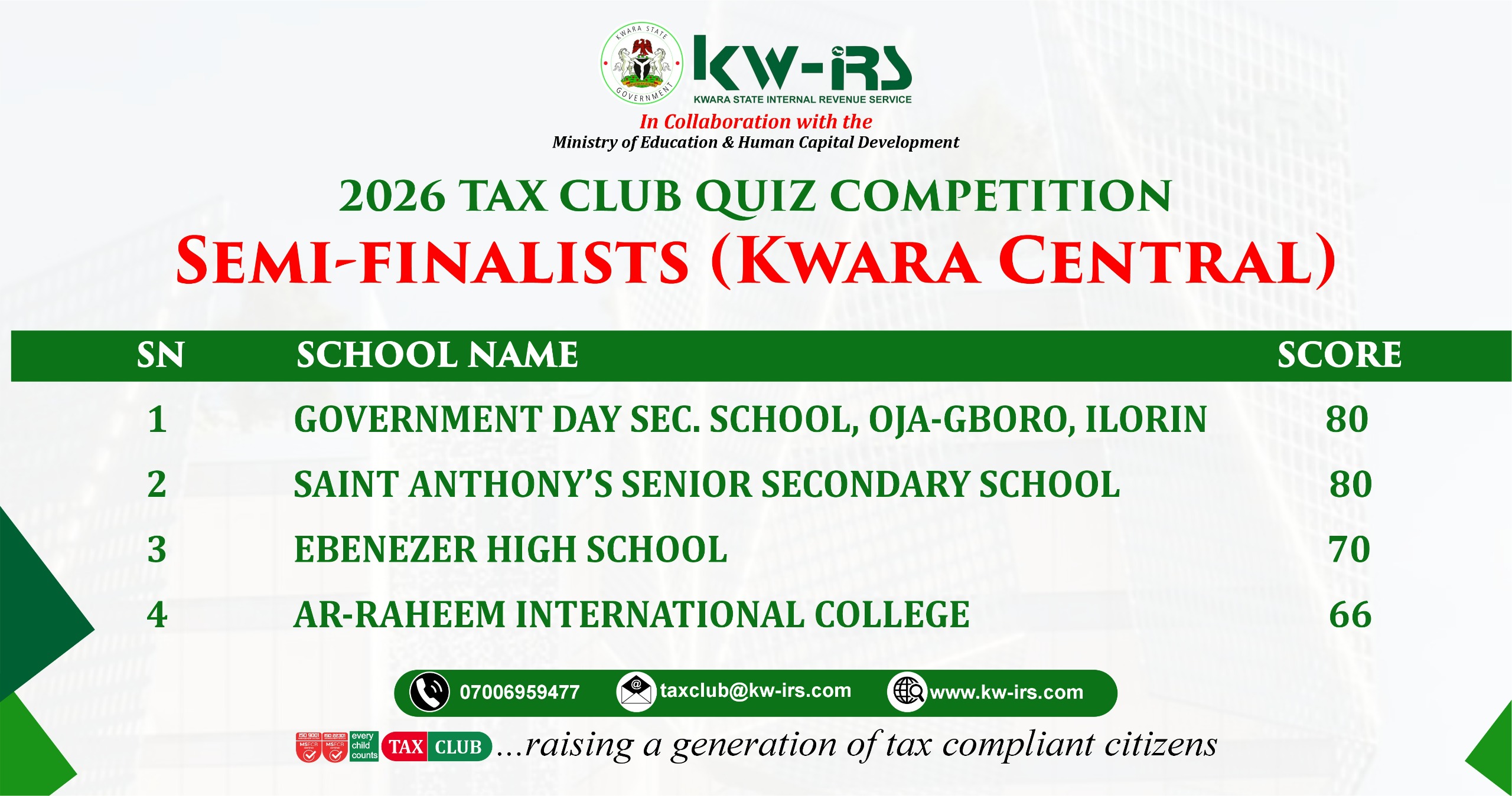 2026 TAX CLUB QUIZ COMPETITION PRELIMINARIES COME TO AN END